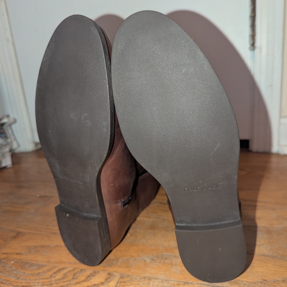 Cole Haan Brown And Black Leather Knee-High Riding Boots - Picture 9 of 12